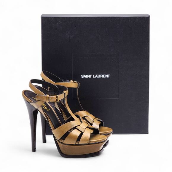 Saint Laurent Tribute Platform Leather Pumps Sandals Brown EU 35 US 5 $1100 NWB - Picture 1 of 11